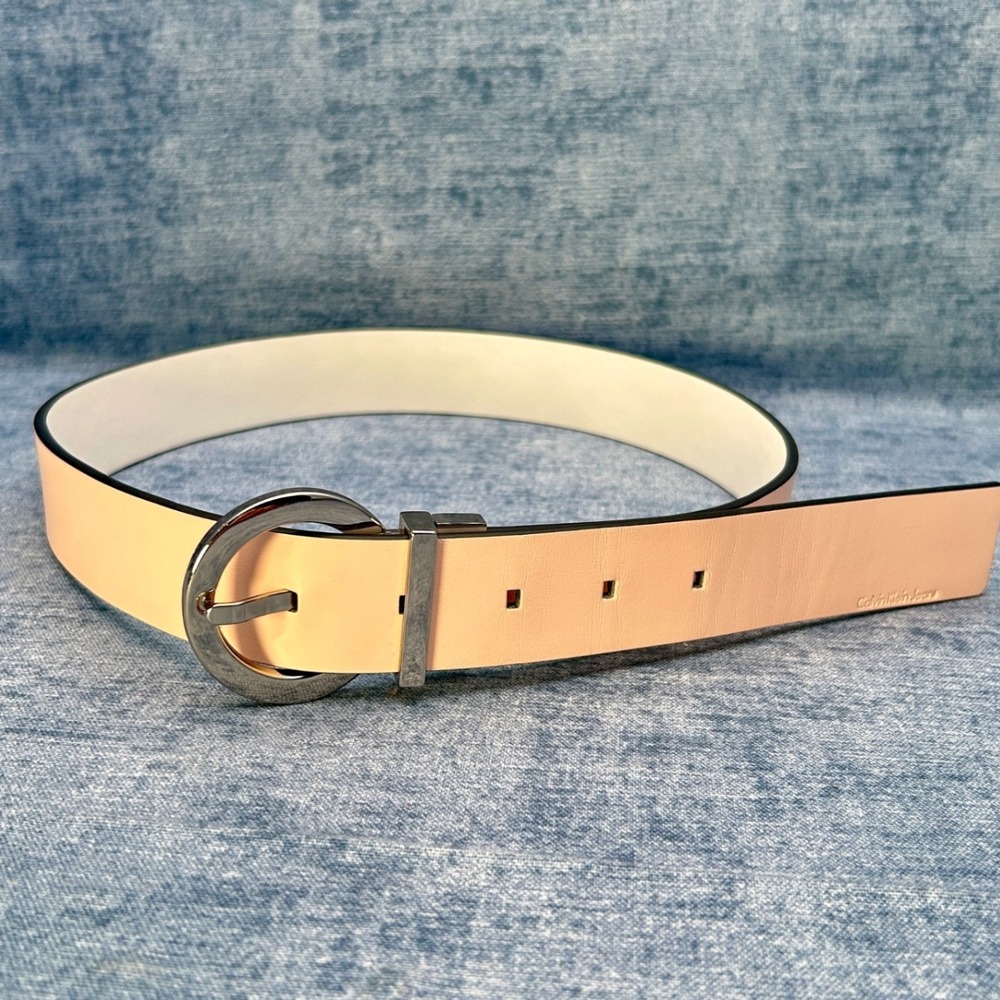 Calvin Klein Jeans Reversible Belt Womens Pink White Silver Twist Buckle 34 Inch